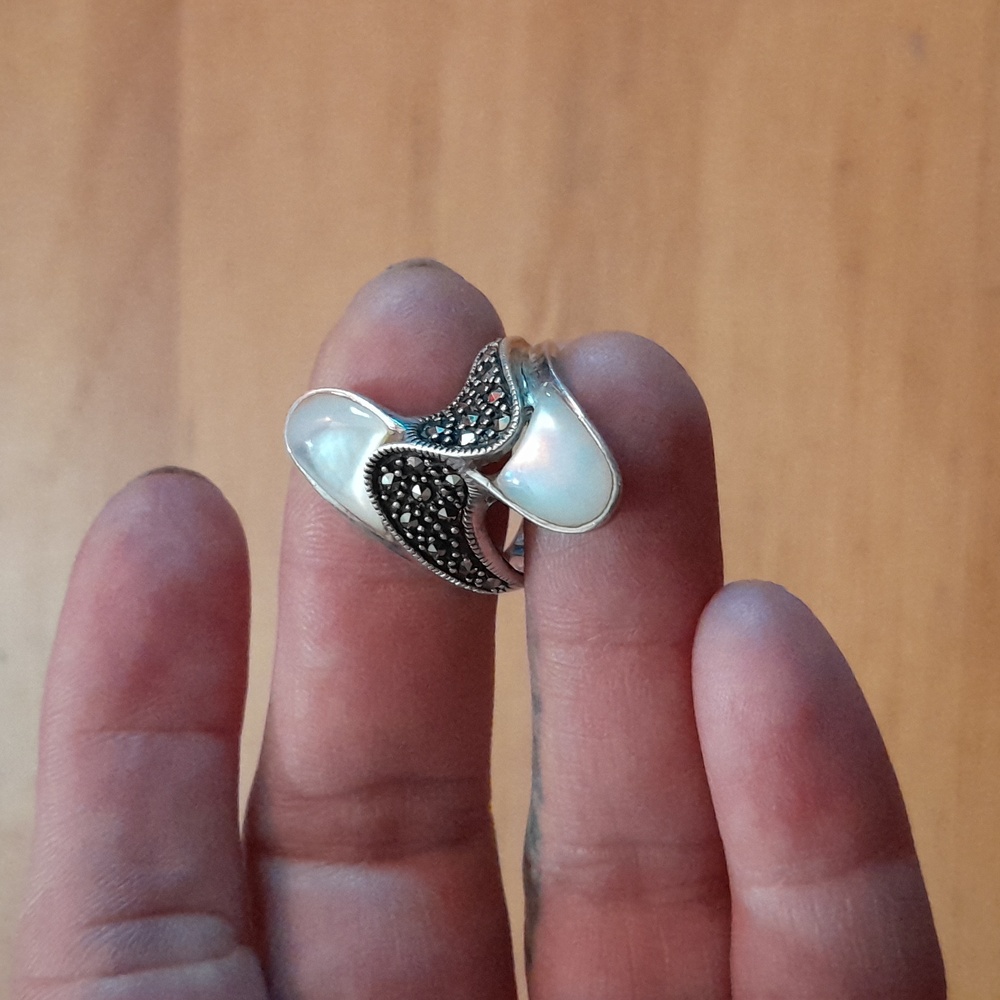 Silver and opal ring